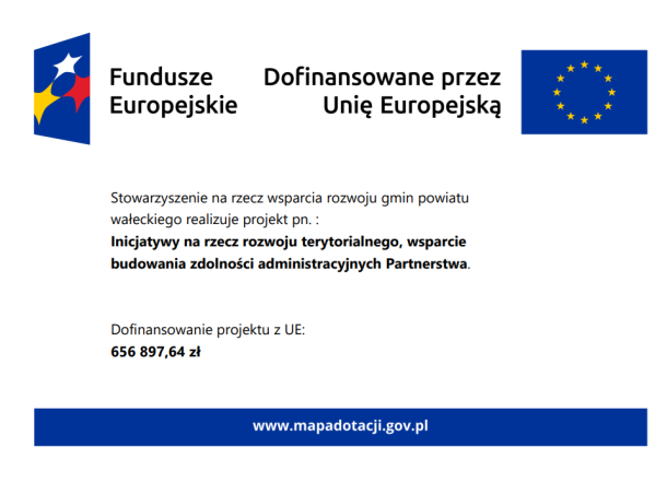 Stowarzyszenie na rzecz wsparcia rozwoju gmin powiatu wałeckiego realizuje projekt pn. : Inicjatywy na rzecz rozwoju terytorialnego, wsparcie budowania zdolności administracyjnych Partnerstwa.